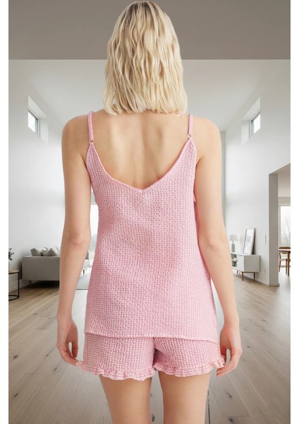 Rahat Ev Giyim Takımı Ekose Dokuma Pijama Fırfırlı Detay Kullanım Trend Tasarım fiyatları