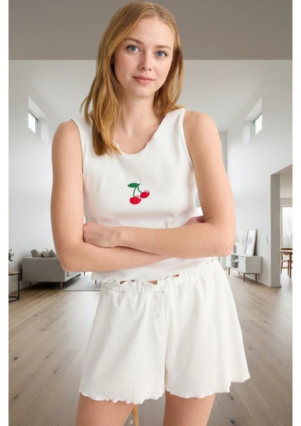 Rahat Kalıp 2'li Homewear Pijama Takımı Kalın Askılı Atlet ve Şort Kullanım