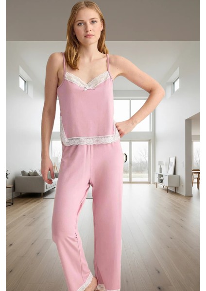 Ince Askılı Viskoz Pijama Takımı Dantel Detaylı Rahat ve Nefes Alabilir Konforlu Kesim fiyatları