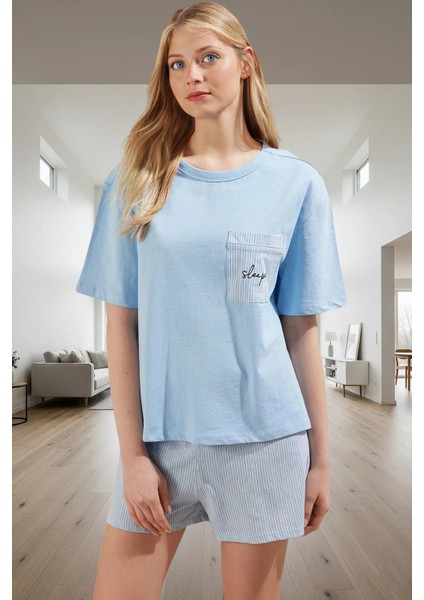 Rahat Çizgili Pamuklu Pijama Takımı Yazlık Homewear ve Şık Konforlu Kesim Seçkin Malzeme