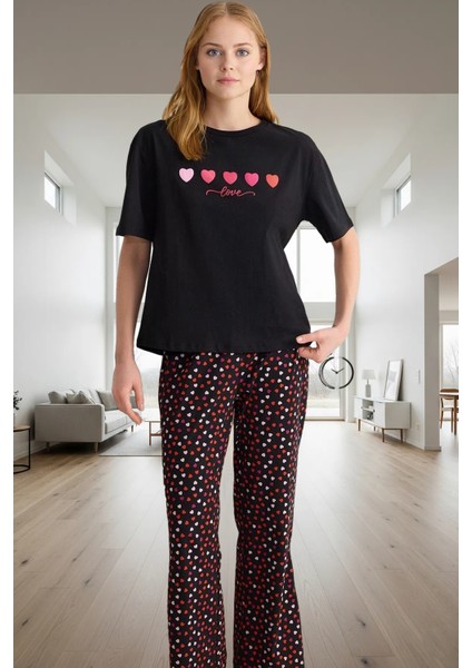 Kalpli Homewear Pijama Takımı %100 Pamuk 2'li Set Uzun Ömürlü Rahat Kullanım Özenle Seçilmiş