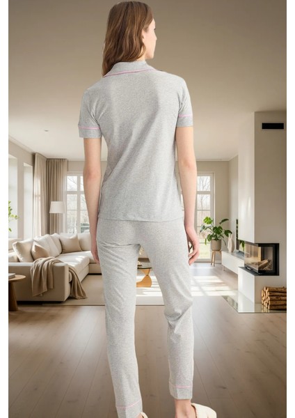 Pamuklu Kuzu Baskılı Pijama Takımı Regular Kalıp Uzun Paça Ömürlü Özel Tasarım