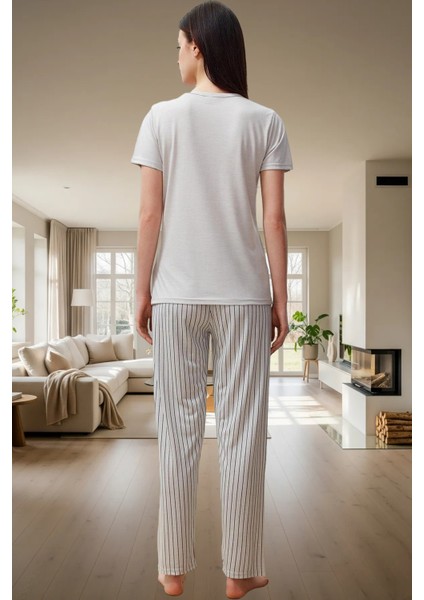 Ilkbahar Sonbahar Için Pamuk Karışımlı Çizgili Pijama Takımı Dayanıklı Malzeme modelleri