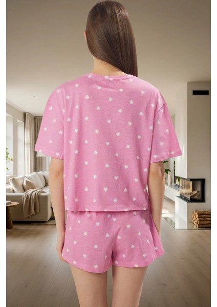 Kalp Desenli Örme Pijama Takımı Yaz Için Mükemmel Konfor Trend Tasarım Rahat ve Şık