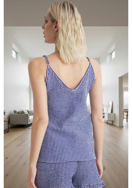 Rahat Ev Giyim Takımı Ekose Dokuma Pijama Fırfırlı Detay Kullanım Trend Tasarım modelleri