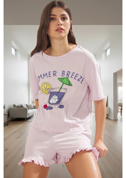 Rahat Yazlık Pijama Takımı %100 Pamuk Örme Kumaş Mükemmel Uyum Dayanıklı Malzeme Kullanım