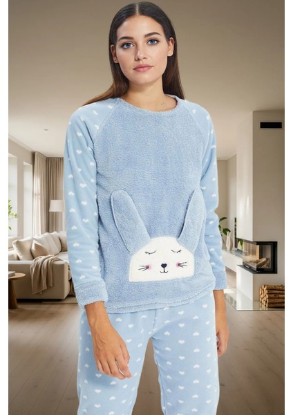 Yumuşak Polar Kumaşlı 3lü Pijama Takımı Kalpli Desenli Kışlık Set Trend Tasarım fiyatları