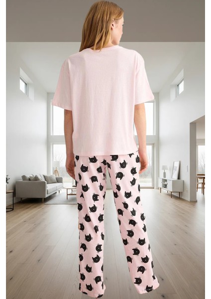 Rahat ve Şık Kedi Desenli Pamuklu Pijama Takımı Mükemmel Uyum Dayanıklı Malzeme Profesyonel Görünüm modelleri