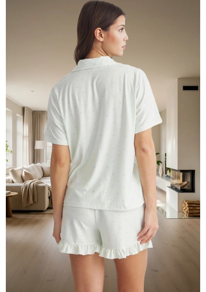 Örme Kumaş Puantiyeli Fırfır Detaylı 2'li Pijama Takımı Şık Görünüm Premium Kalite modelleri