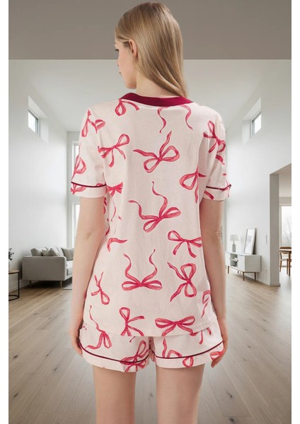 Nefes Alan Pamuklu Biyeli Pijama V Yaka Kurdele Desenli Yazlık Şortlu Takım Kaliteli Işçilik modelleri
