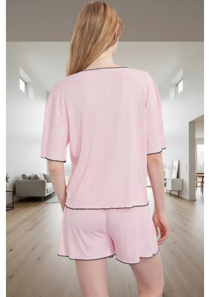 Kaşkorse Örme Şortlu Pijama Takımı Yaz Için Rahat ve Şık Kaliteli Işçilik Özenle Seçilmiş