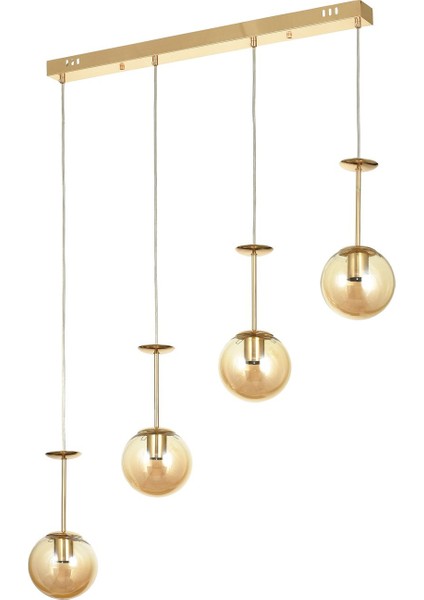 Pinza 4 lü Yemek Masası Üstü Bal Camlı Modern Sarkıt Avize - (Gold Kaplama)