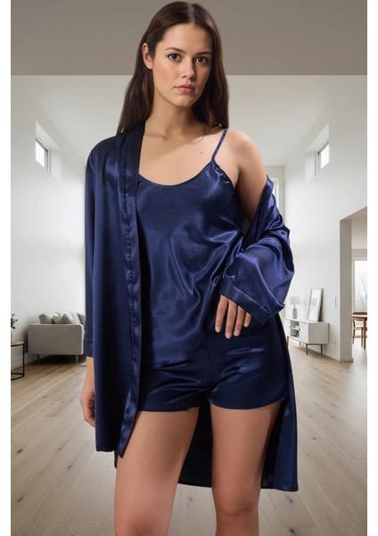 Rahat ve Şık Kadın 3lü Pijama Takımı Saten Dokuma Regular Kalıp Seçkin Malzeme Modern Stil fiyatları