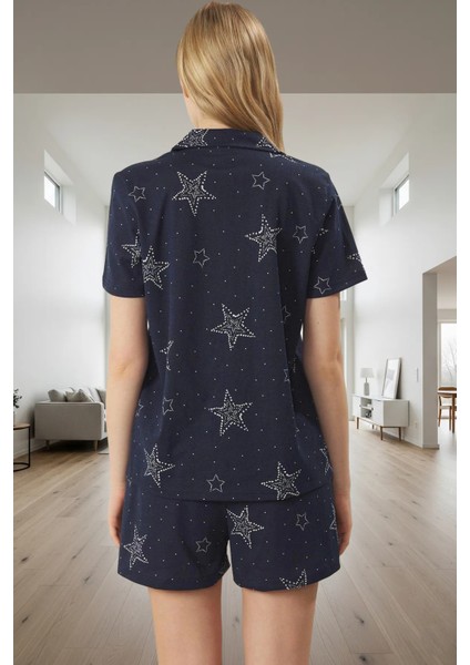 Rahat Yazlık Pijama Takımı Yıldız Desenli Örme Gömlek ve Şort Mükemmel Uyum Özel Tasarım modelleri