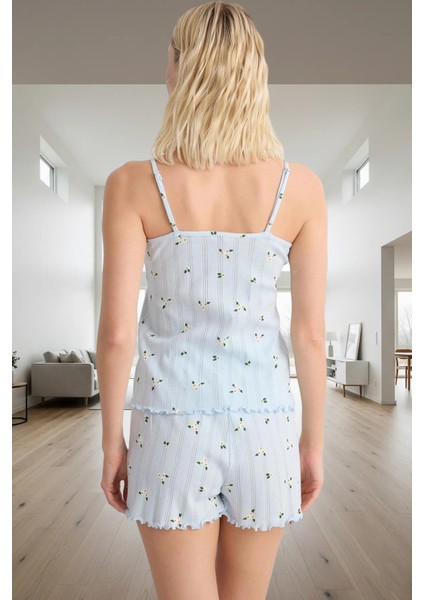 Çiçekli Örme Pijama Takımı %100 Pamuk Regular Kalıp Boru Paça Şık Görünüm Trend Tasarım modelleri