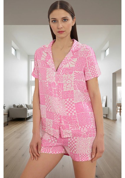Rahat Kalıp Etnik Desenli Viskoz Pijama Takımı Yazlık Şortlu Gömlek Dayanıklı Malzeme fiyatları