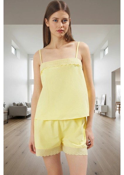 Poplin Pijama Takımı Pamuklu Dokuma Regular Kalıp Dantel Detaylı Şık Görünüm