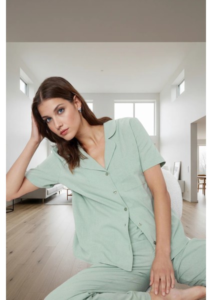 Dokuma Pamuklu Pijama Takımı Basic Siluet Tüm Sezonlar Için Uygun Konforlu Kesim fiyatları