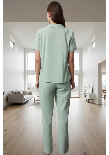 Dokuma Pamuklu Pijama Takımı Basic Siluet Tüm Sezonlar Için Uygun Konforlu Kesim modelleri