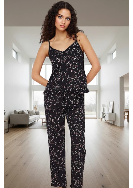 Rahat Kalıp Çiçek Desenli Viskoz Pijama Takımı Evde Konfor Konforlu Kesim ve Şık fiyatları