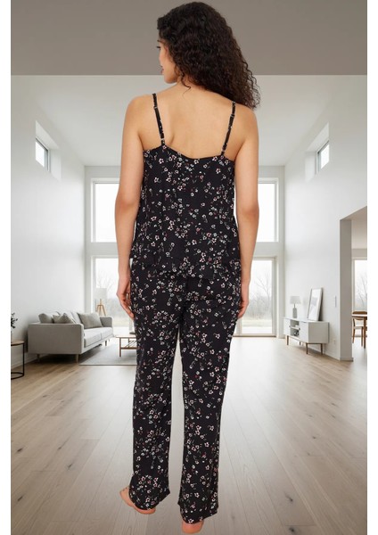 Rahat Kalıp Çiçek Desenli Viskoz Pijama Takımı Evde Konfor Konforlu Kesim ve Şık modelleri