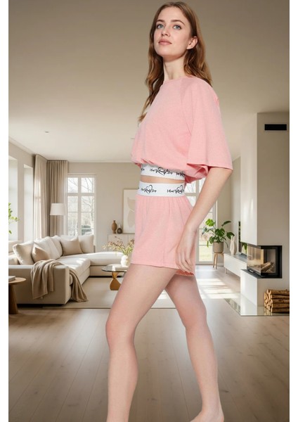 2'li Pamuklu Pijama Takımı Lastikli Şort ve Tişört Yazlık Yüksek Kalite Rahat Şık