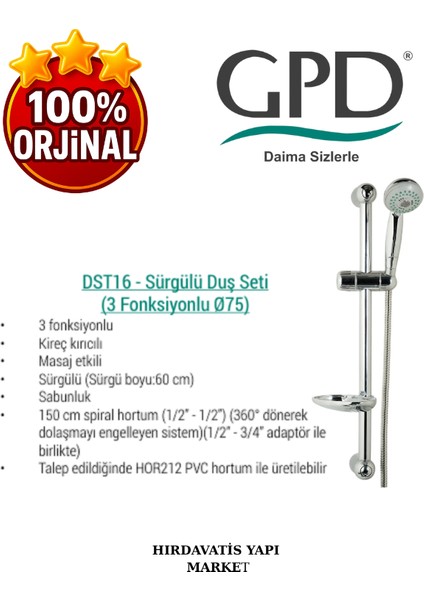DST16 Sürgülü Duş Seti (3 Fonksiyonlu Ø75) fırsatları