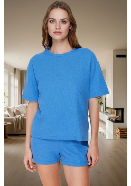 Örme Waffle Kumaş Pijama Takımı 2 Parça Rahat ve Şık Yazlık Mükemmel Uyum Zarifane Tasarım
