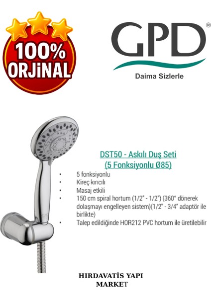 DST50 Askılı Duş Seti (5 Fonksiyonlu Ø85) fırsatları
