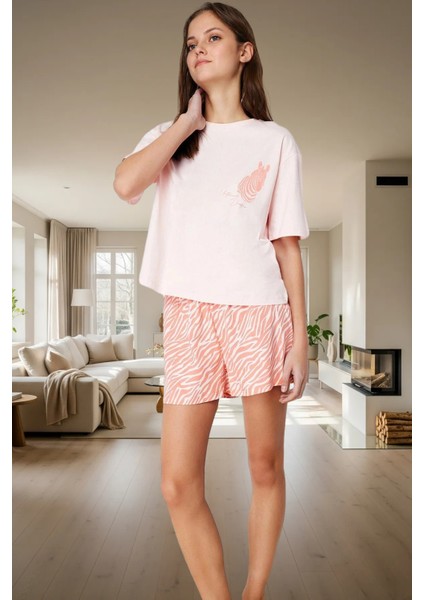 Yaz Için %100 Pamuklu Örme Pijama Takımı Zebra Desenli Özenle Seçilmiş Günlük Kullanım