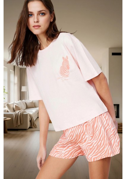Yaz Için %100 Pamuklu Örme Pijama Takımı Zebra Desenli Özenle Seçilmiş Günlük Kullanım fiyatları