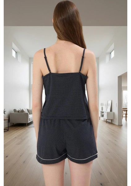 Ince Askılı Çizgili Pijama Atlet Şort Takımı Yaz Için Nefes Alabilir Örme Kumaş modelleri