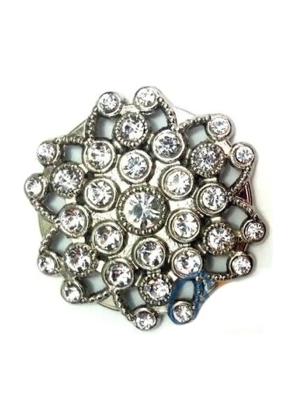 Taşlı Yulak Broş, Sandık Süsü 4,5 cm - Nikel, 1 Adet