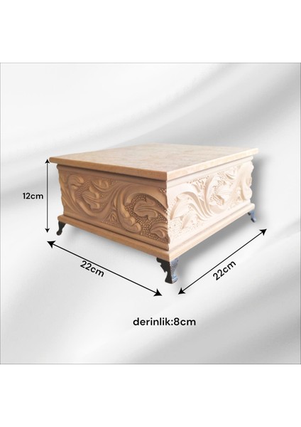 Ahşap- Ham Mdf- Desenli-Takı-Makyaj-Aksesuar-Çok Amaçlı- Ayaklı Kare Dekoratif Kutu