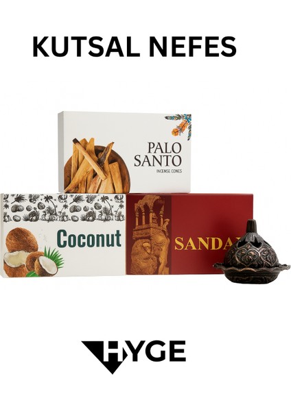 Kutsal Nefes | Konik Tütsü Seti | Palo Santo, Sandal, Hindistan Cevizi Konik Tütsü + Tütsülük