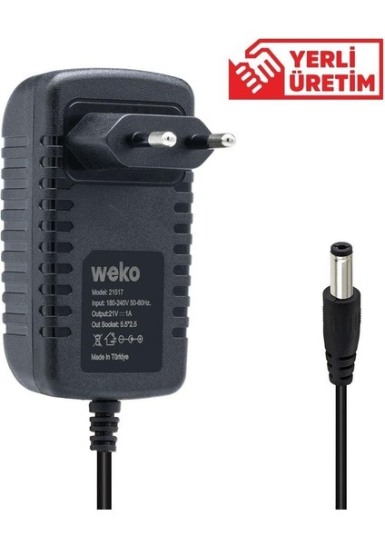 21 Volt - 1 Amper 5.5*2.5 Uçlu Priz Tipi Adaptör
