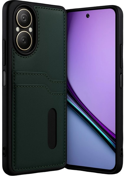 Realme 12 Lite Kılıf Sara Kartvizitli Deri Kılıf - Koyu Yeşil Arbkd