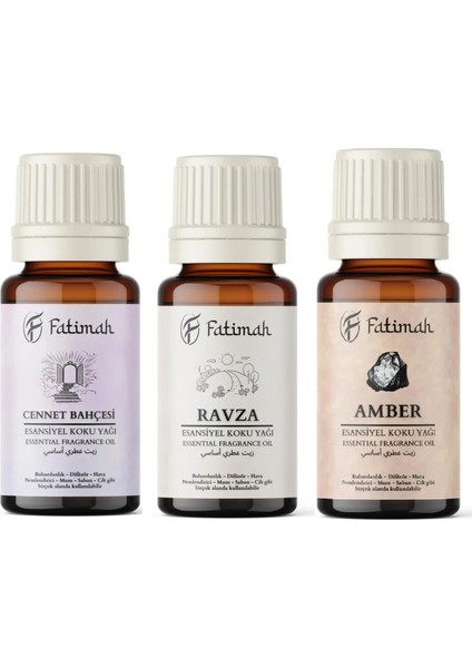 3lü Set Uçucu Koku Yağı Difüzör Kurutma Topu Buhurdanlık Yağı Ravza Cennet Bahçesi Amber 3X10ML