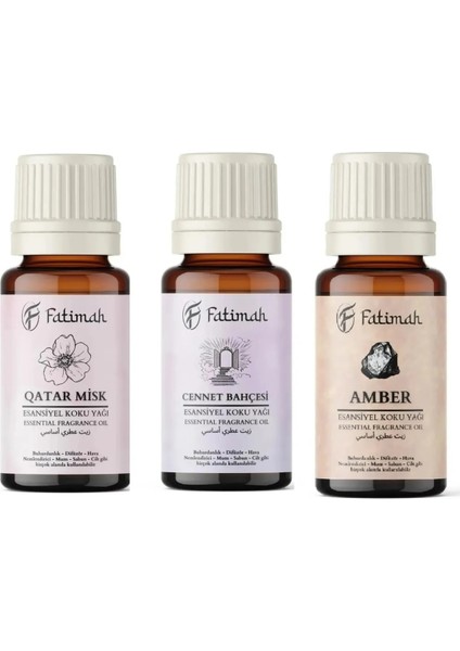 3lü Set Uçucu Koku Yağı Difüzör Kurutma Topu Buhurdanlık Yağı Qatar Misk Cennet Bahçesi Amber 3X10ML