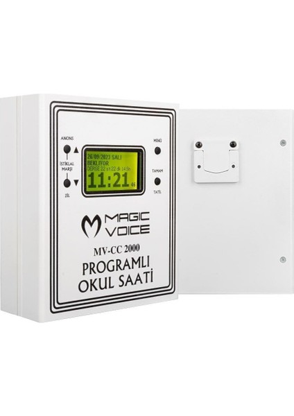 MV-CC2000 USB Duvar Tipi Programlı 20 Adet Mp3 Formatı Zil / Istiklal Marşlı Akıllı Dijital Okul Saati (Çan Takılabilir)