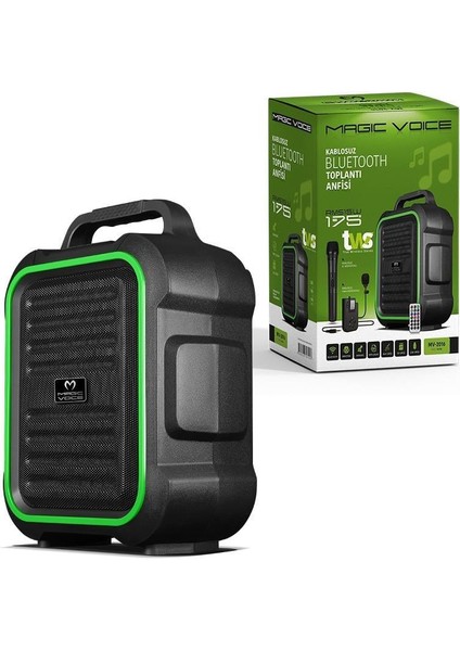 MV-2016 Usb-Sd-Bt 1 El + 1 Yaka Mikrofonlu 175W Taşınabilir Şarjlı Hoparlör Anfi