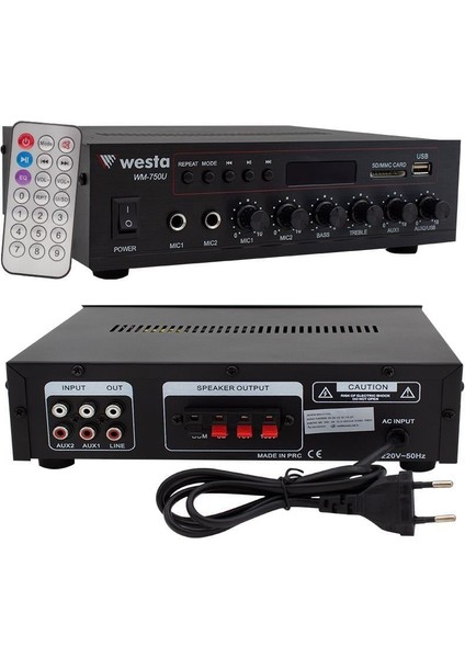 WM-750U 80 Watt 100V-70V Mini 4-16 Ohm Usb-Sd-Bluetooth 2 Mikrofon Girişli Trafolu Anfi modelleri