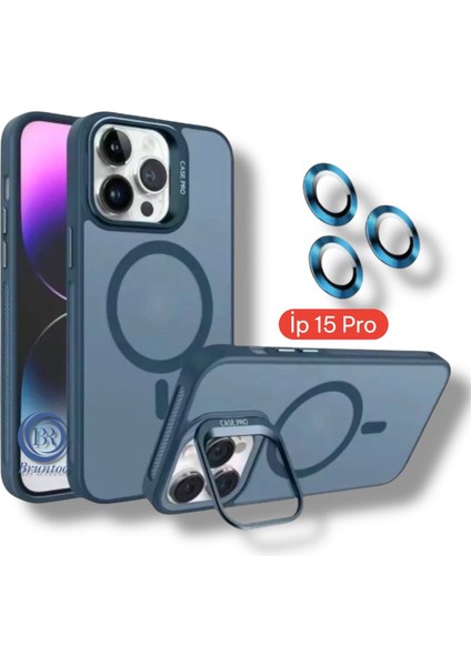 Apple Iphone 15 Pro Uyumlu Mat Serisi Standlı Kapak Magsafe Kılıf +Lens Koruma .