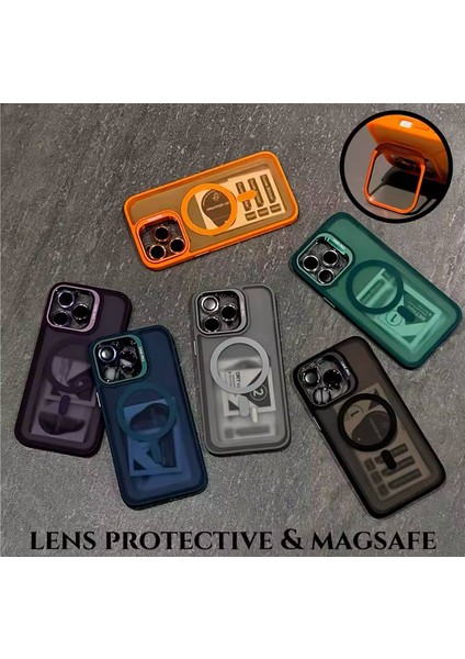 Apple Iphone 15 Pro Uyumlu Mat Serisi Standlı Kapak Magsafe Kılıf +Lens Koruma .