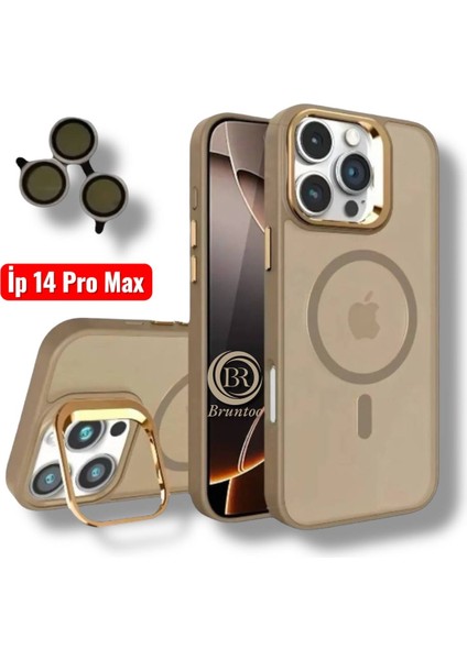 Apple Iphone 14 Pro Max Uyumlu Mat Serisi Standlı Kapak Magsafe Kılıf +Lens Koruma .