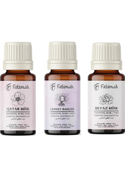 3lü Set Uçucu Koku Yağı Difüzör Kurutma Topu Buhurdanlık Yağı Qatar Cennet Bahçesi Beyaz Misk 3X10ML