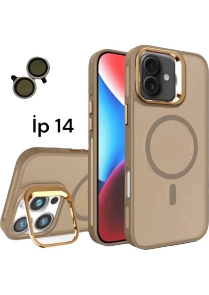 Apple Iphone 14 Uyumlu Mat Serisi Standlı Kapak Magsafe Kılıf +Lens Koruma .