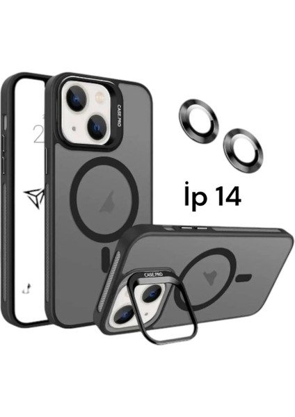 Apple Iphone 14 Uyumlu Mat Serisi Standlı Kapak Magsafe Kılıf +Lens Koruma .