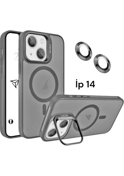 Apple Iphone 14 Uyumlu Mat Serisi Standlı Kapak Magsafe Kılıf +Lens Koruma .