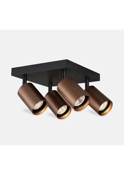 Mylights Siyah Gövde Kahverengi Hareketli Başlık Metal 4’lü Dörtlü LED Spot Tavan Avize Modern GU10 Tasarufşu Salon Otel Mutfak Kafe